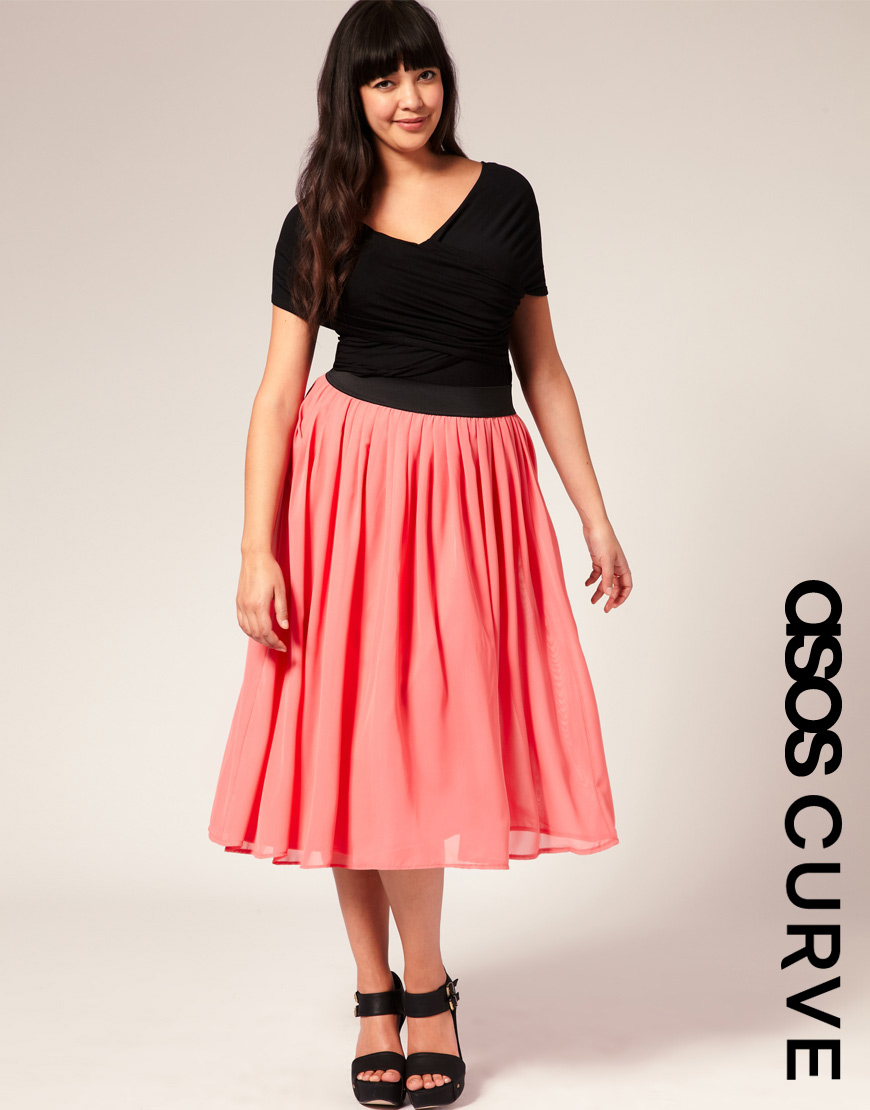 Lyst - Asos Curve Chiffon Midi Skirt in Pink