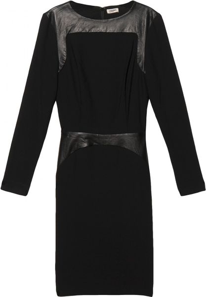 L'agence Leather Insert Dress in Black | Lyst