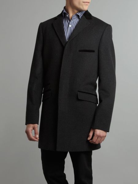 Ted Baker Covert Velvet Collar Coat in Gray for Men (charcoal) | Lyst