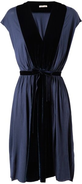 Tomas Maier Draped Jersey and Velvet Dress in Blue (navy) | Lyst