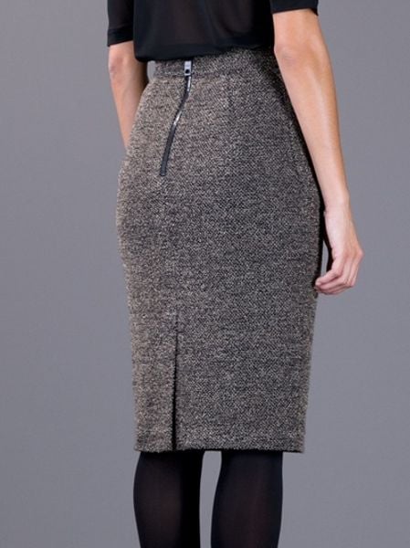 Burberry Prorsum Tweed Pencil Skirt in Brown | Lyst