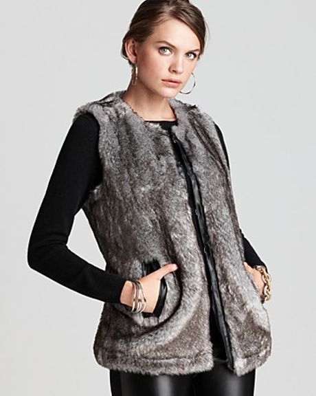 Dkny C Vest with Faux Leather Trim in Gray (grey) | Lyst