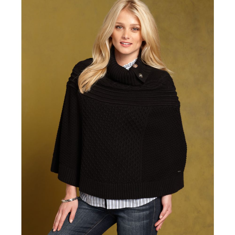 Lyst - Tommy Hilfiger Cableknit Poncho in Black