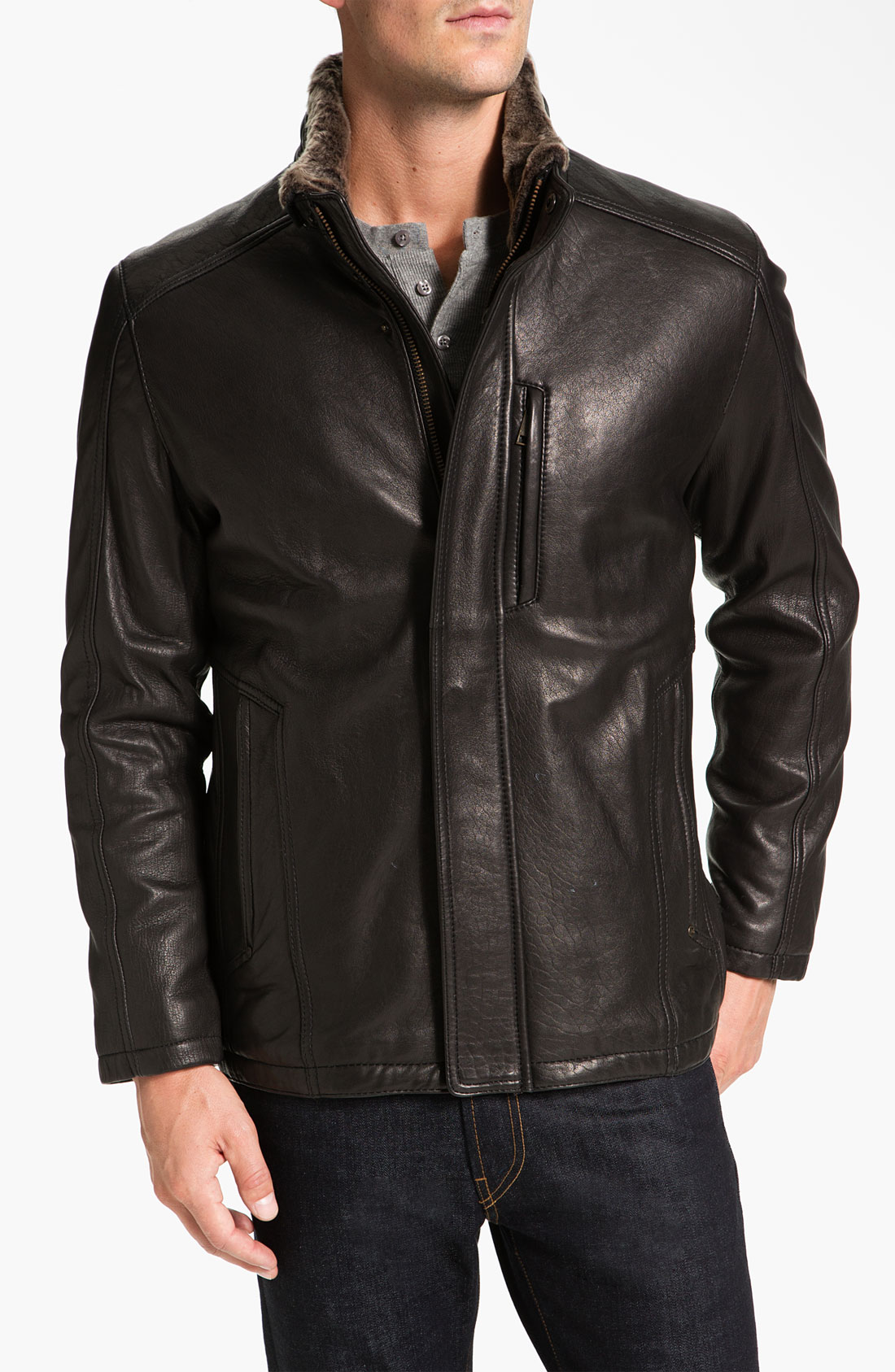Marc New York By Andrew Marc Noah Leather Jacket with Genuine Shearling ...