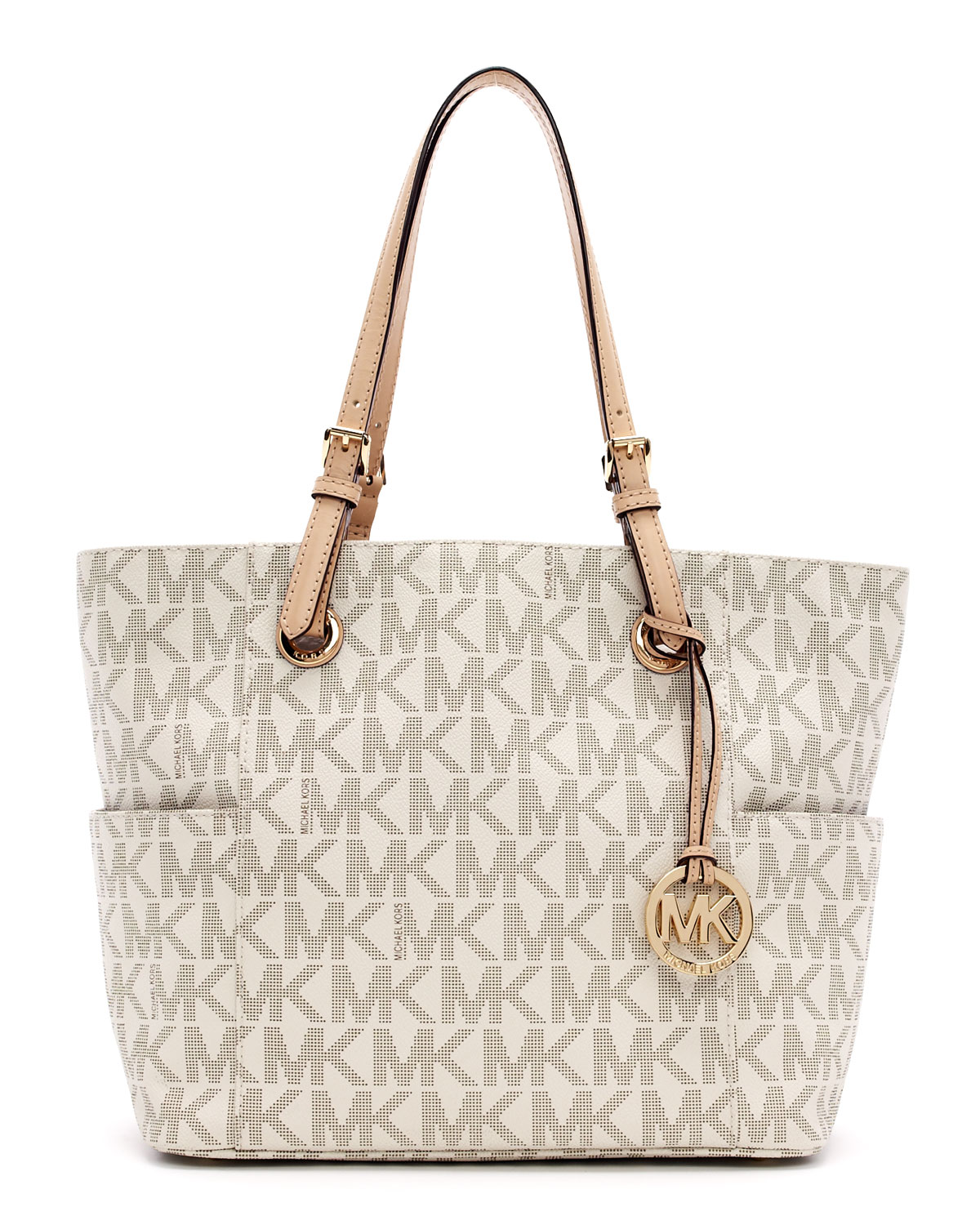 Michael michael kors Jet Set Logo Monogram Item Tote in White (jet) | Lyst