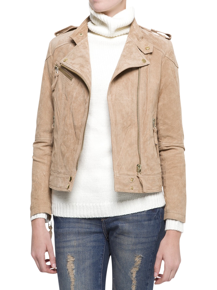 suede biker jacket beige