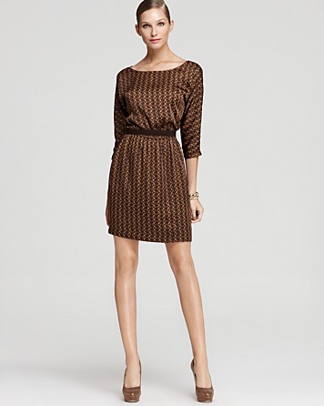 michael quarter belt sleeve three dress kors brown lyst