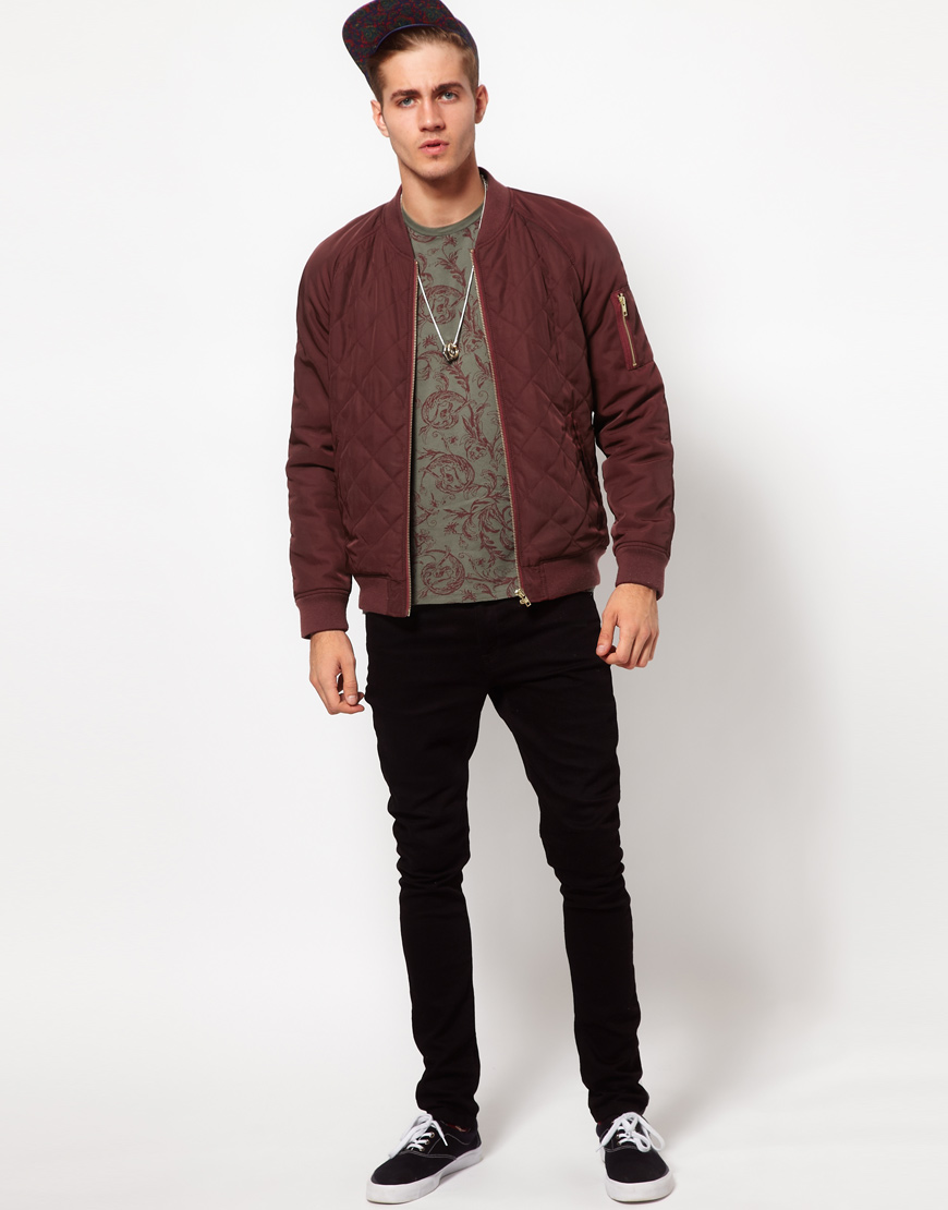 Lyst - Asos Bomber Jacket in Quilted Fabric in Red for Men