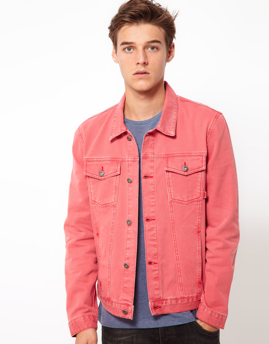 Asos Denim Jacket in Red for Men | Lyst