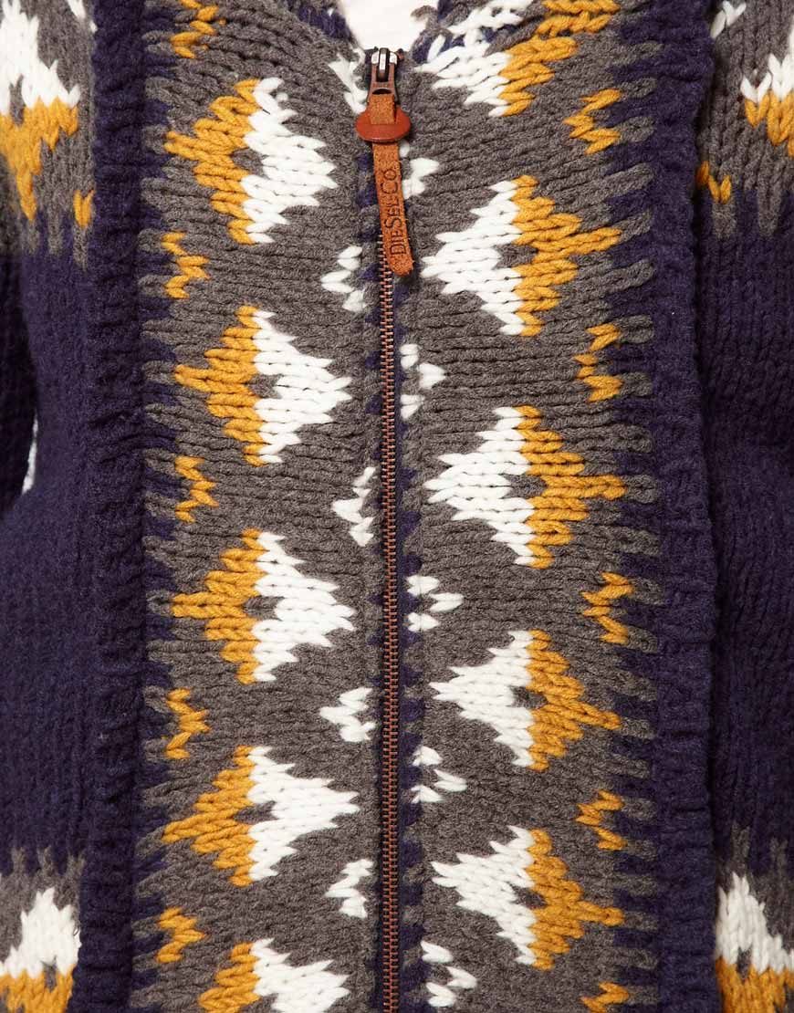 DIESEL Chunky Cardigan with Farisle Print in Blue for Men Lyst
