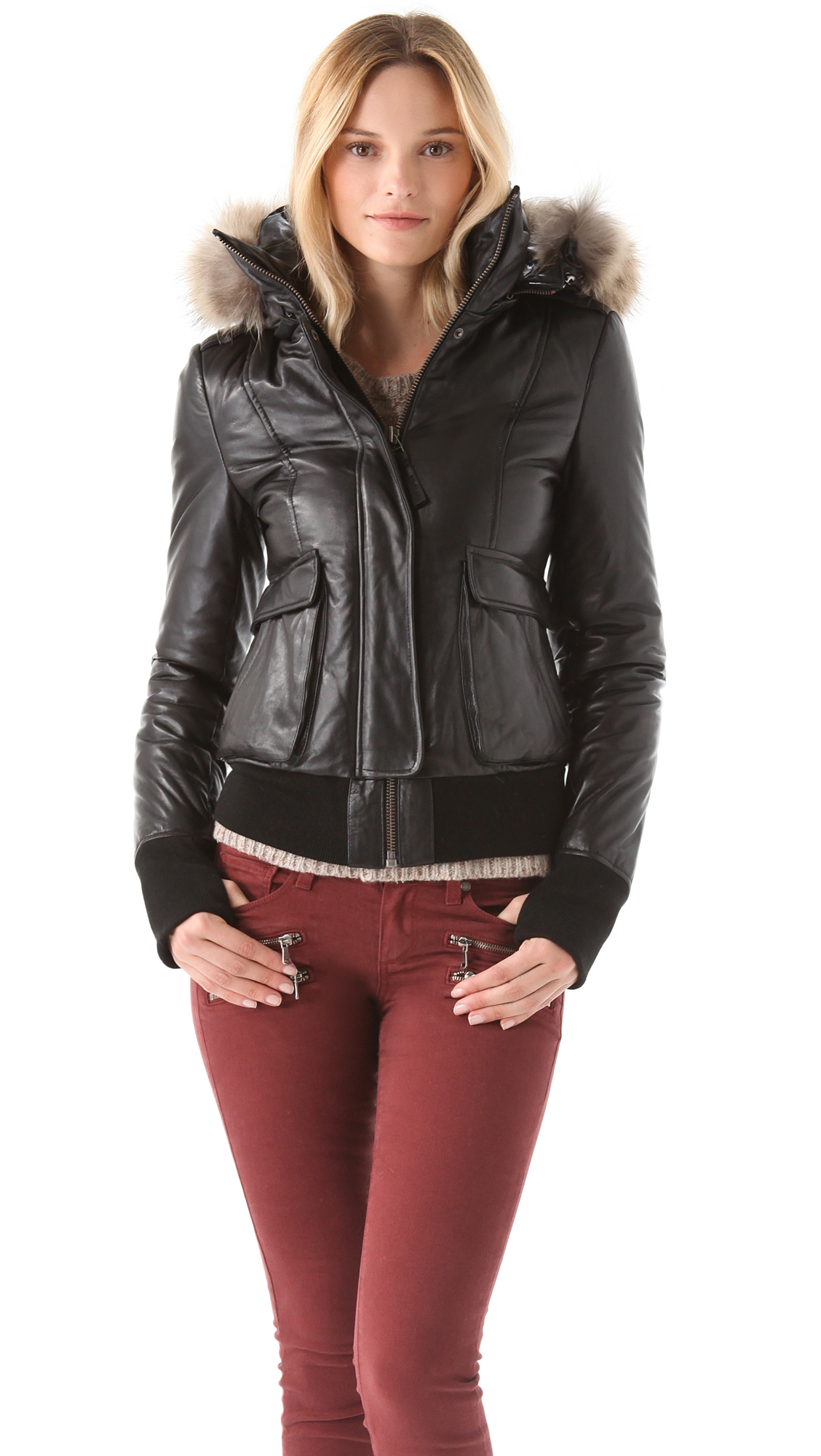 Mackage Leather Puffer Coat with Fur Trim in Black - Lyst