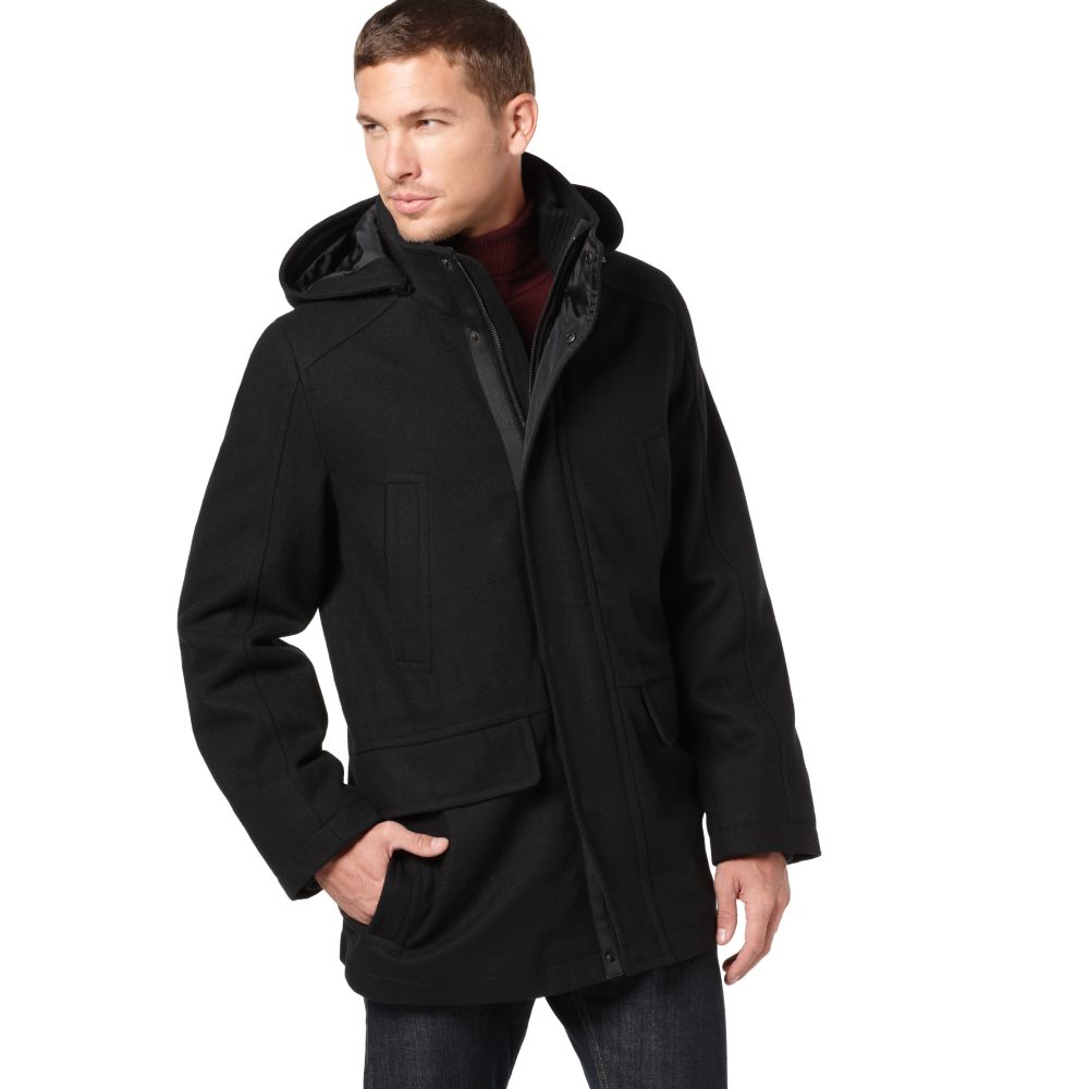 Tommy hilfiger Woolblend Melton Stadium Coat in Black for Men | Lyst