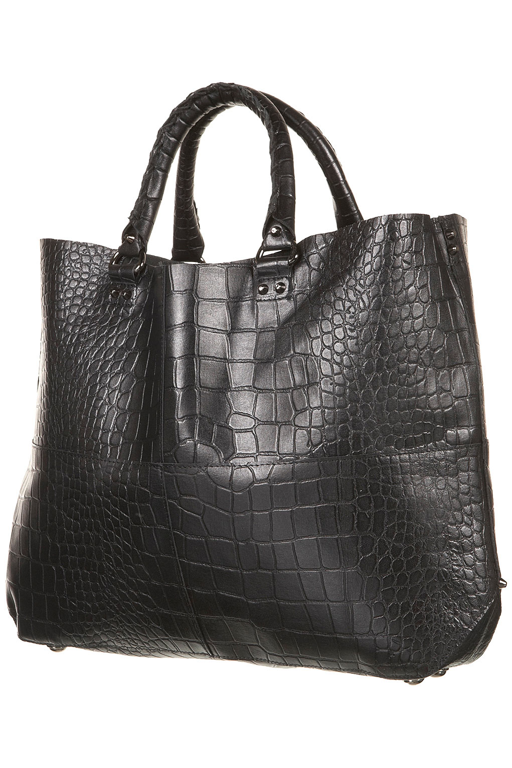 Topshop Premium Croc Leather Tote Bag in Black | Lyst