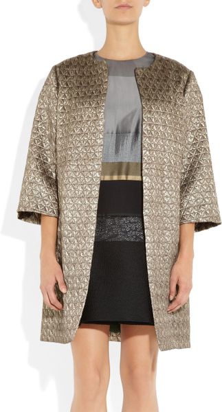 Saint Laurent Metallic Wool-blend Metalassé Coat in Silver | Lyst