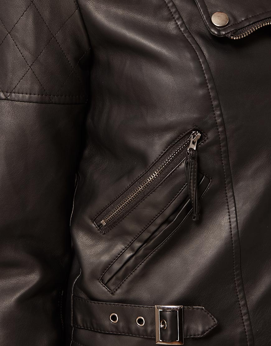 Asos Leather Look Biker Jacket With Studded Collar In Black Lyst Gallery