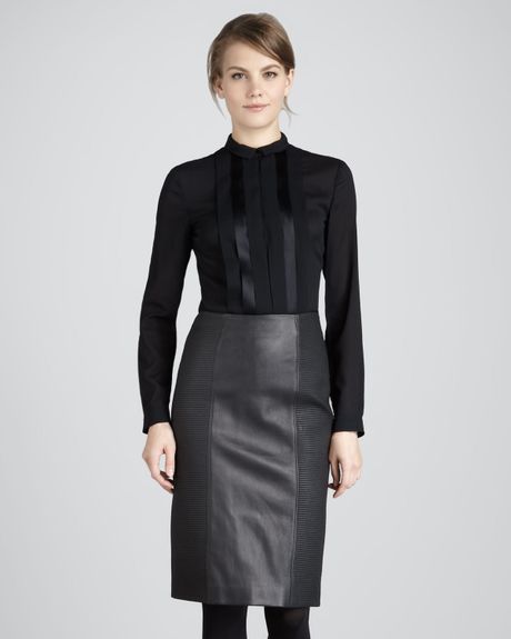 Burberry Ribpanel Leather Pencil Skirt in Gray (black) | Lyst