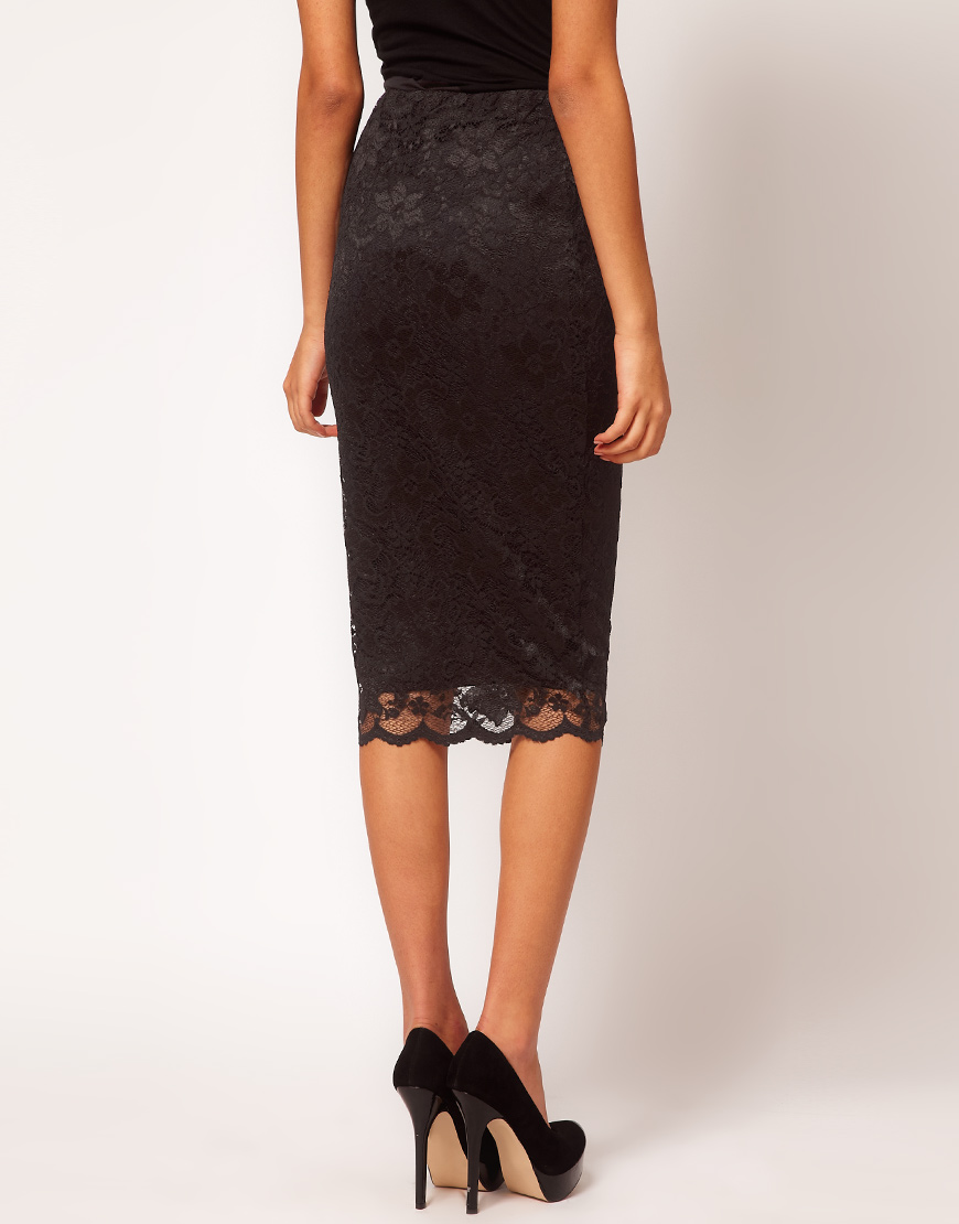 Lyst - Asos collection Asos Pencil Skirt in Lace in Longer Length in Black