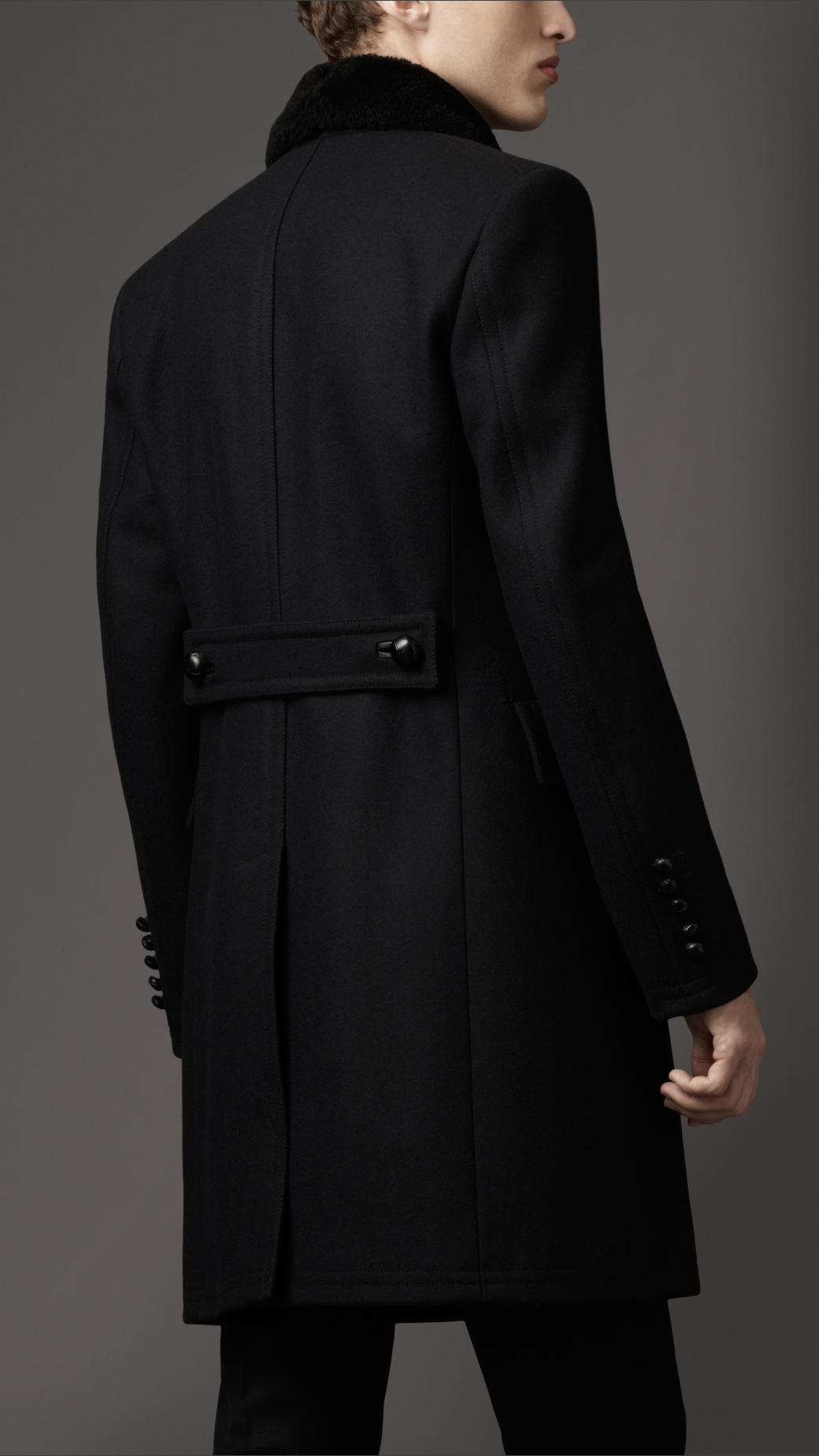 Burberry Shearling Collar Top Coat in Black for Men | Lyst
