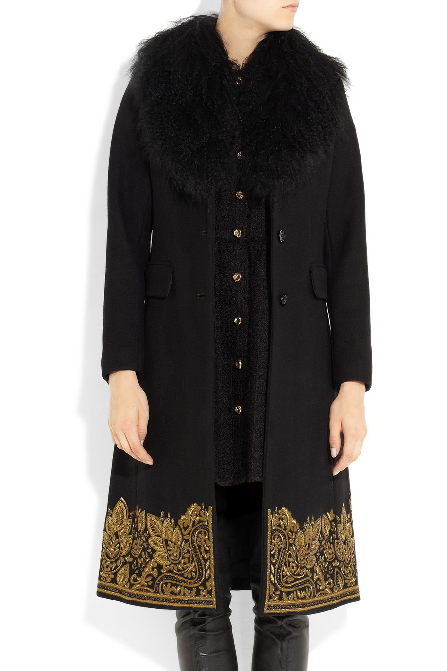 Lyst Michael Michael Kors Shearling Trimmed Embroidered Wool Blend