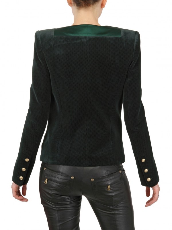 Lyst Balmain Silk Satin Lapel Cotton Velvet Jacket in Green