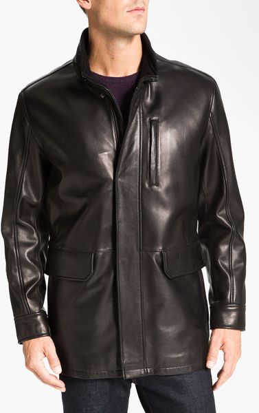 Cole Haan Lambskin Leather Car Coat in Black for Men | Lyst