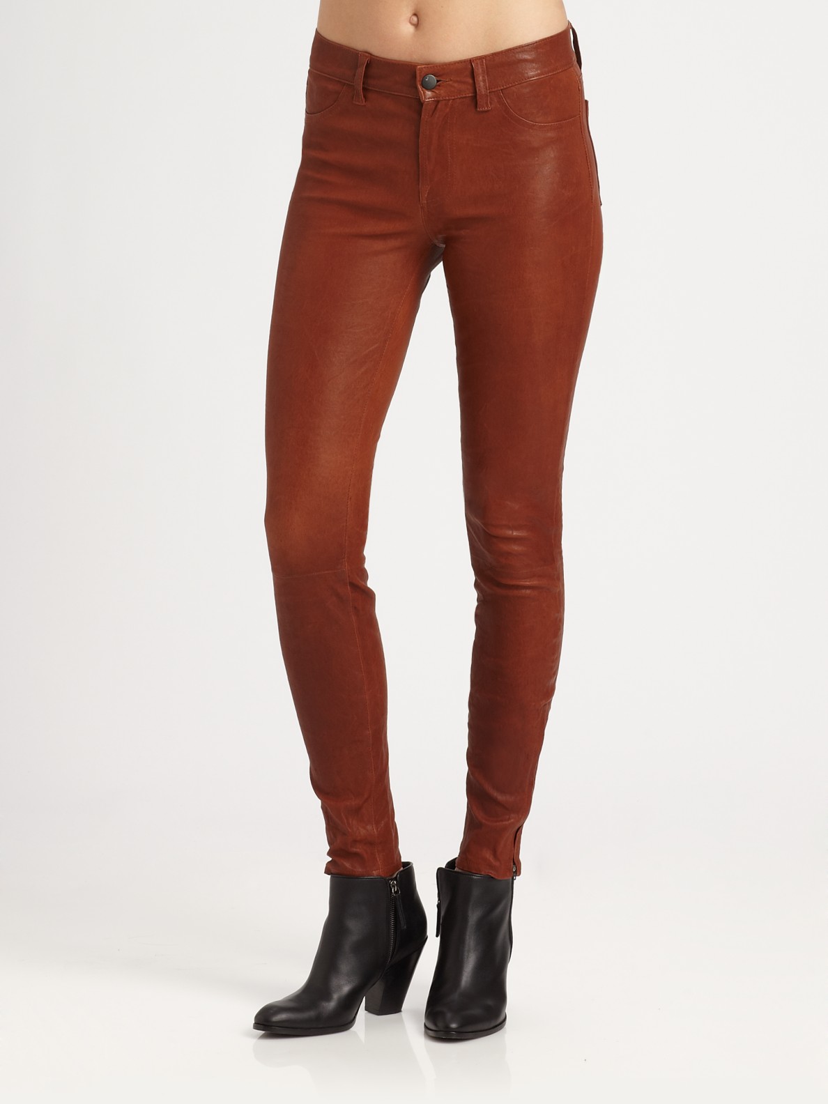J brand Lea Midrise Leather Jeans in Brown | Lyst