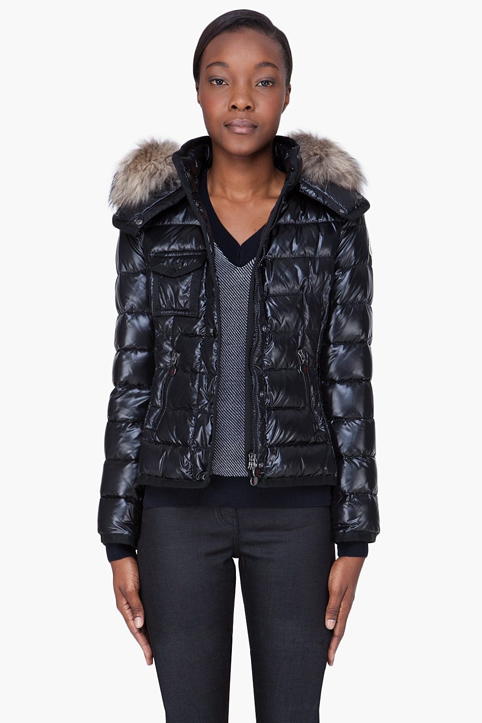 Lyst - Moncler Black Raccoon Fur Hood Armoise Jacket in Black