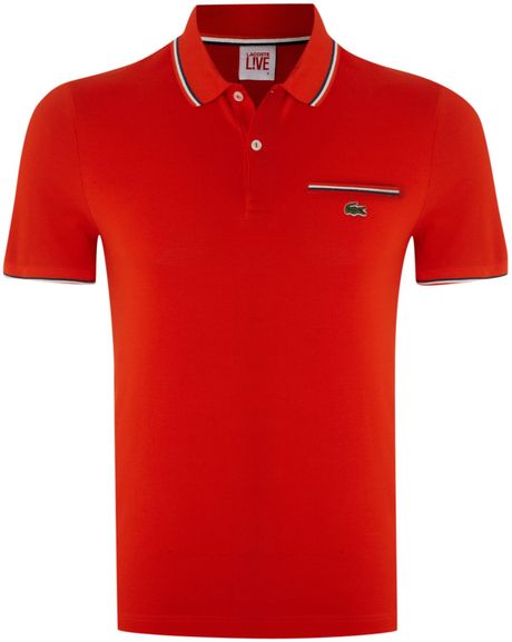 Lacoste Live Slim Fitted Polo Shirt with Chest Pocket in Red for Men ...