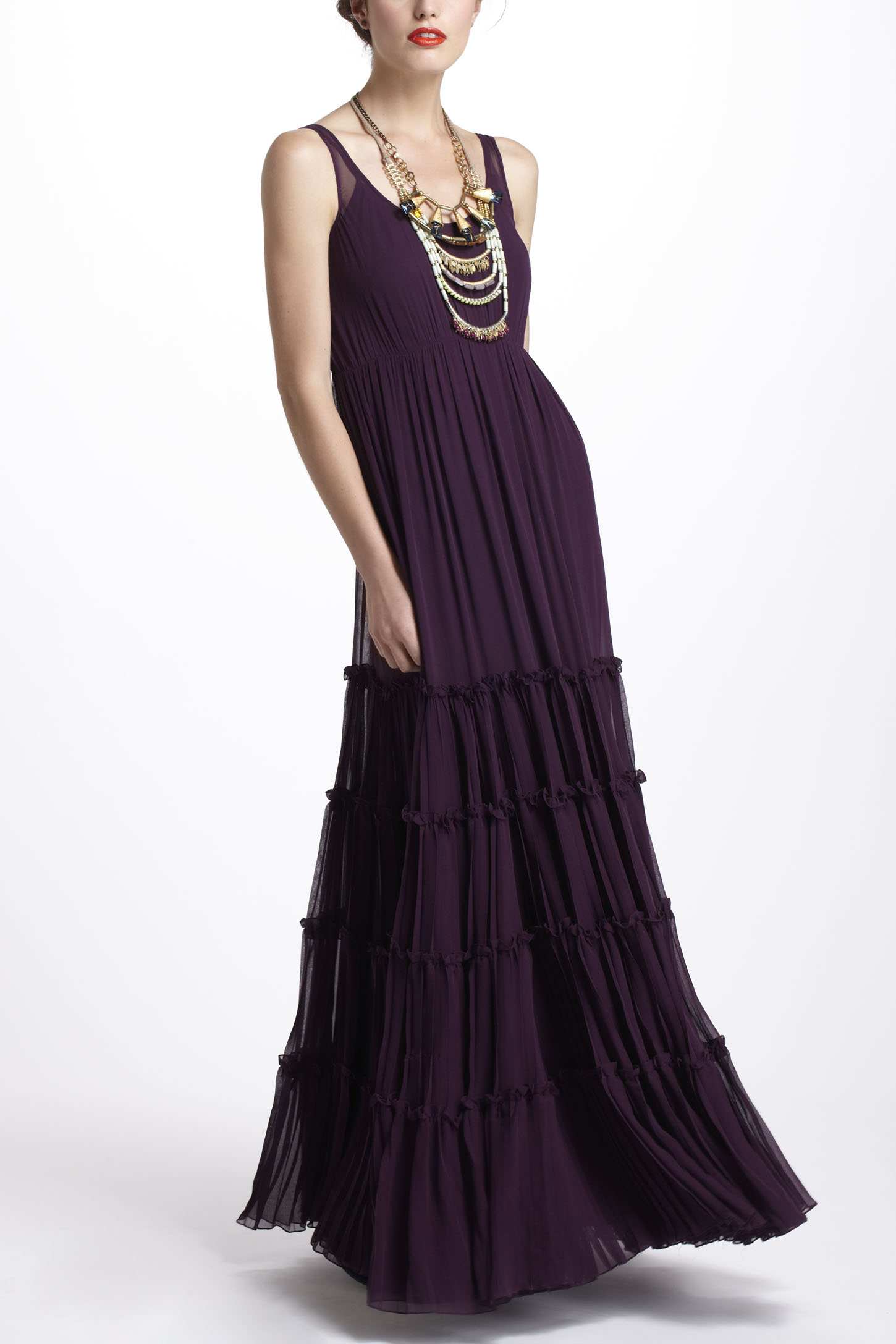 Lyst - Anthropologie Tiered Silk Maxi Dress in Purple