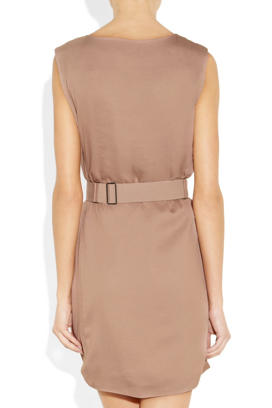 Halston Belted Draped Crepe Dress in Natural | Lyst
