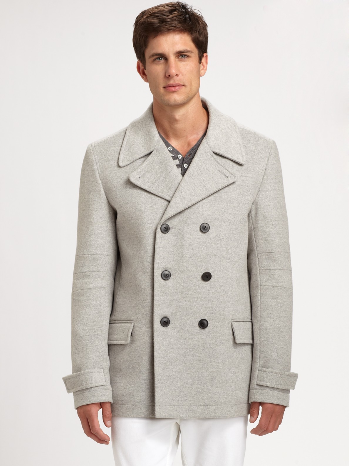Lyst - Saks Fifth Avenue Wool Peacoat in Gray for Men