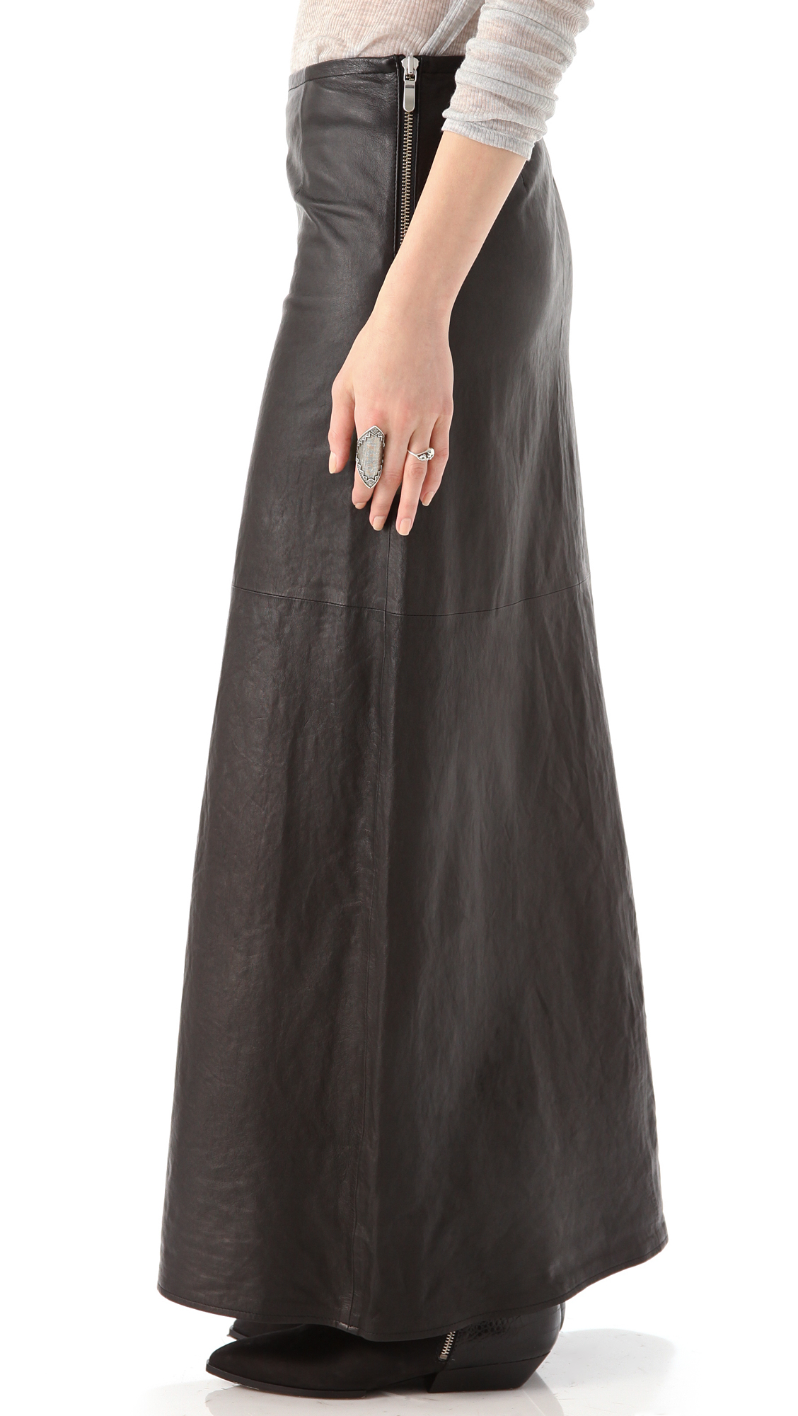 J brand Cameo Leather Maxi Skirt in Black | Lyst