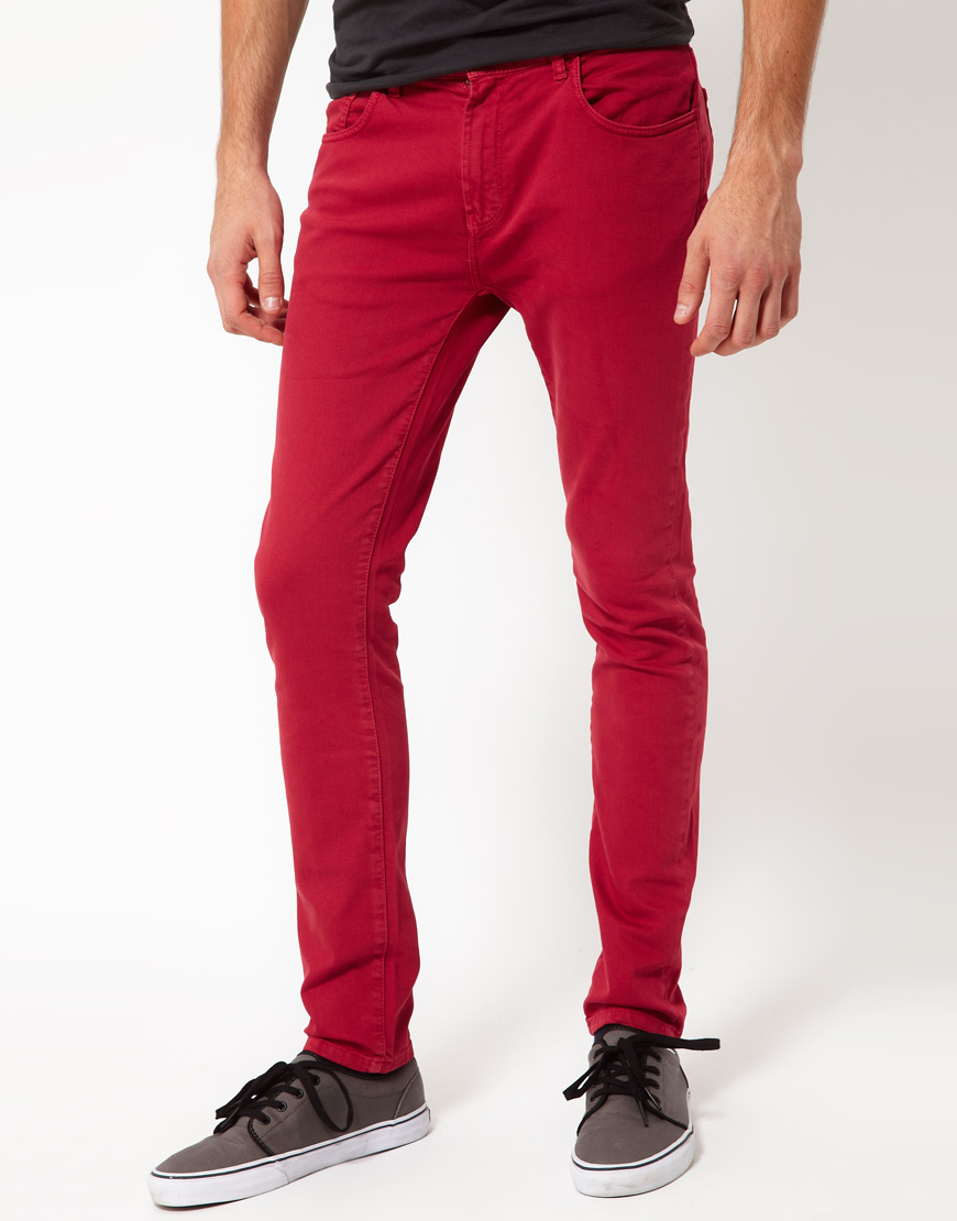 Lyst - River Island Skinny Jeans in Red for Men