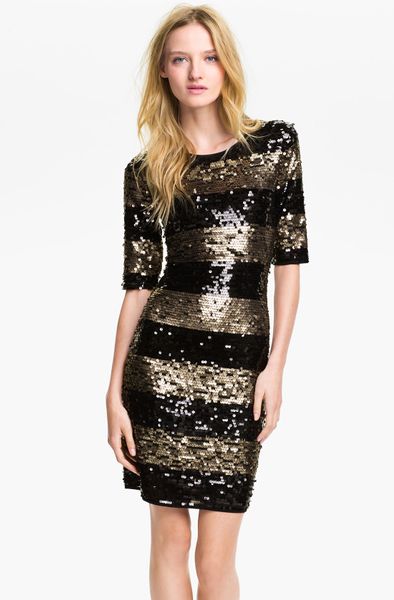 Bcbgmaxazria Sequin Stripe Sheath Dress in Gold (black/ gold) | Lyst