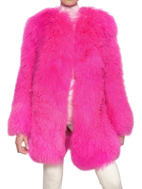 Lyst - Blumarine Mongolian Fur Coat in Pink