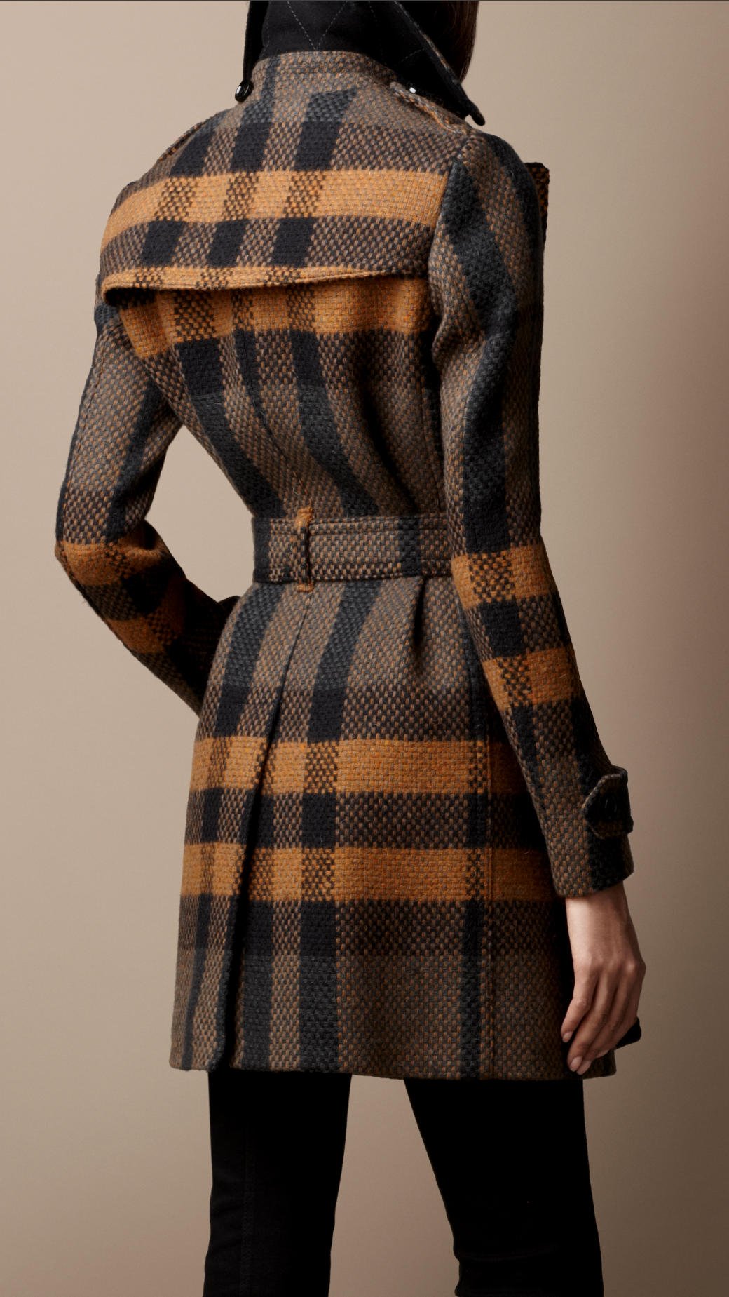 Lyst - Burberry brit Midlength Woven Check Wool Trench Coat in Orange