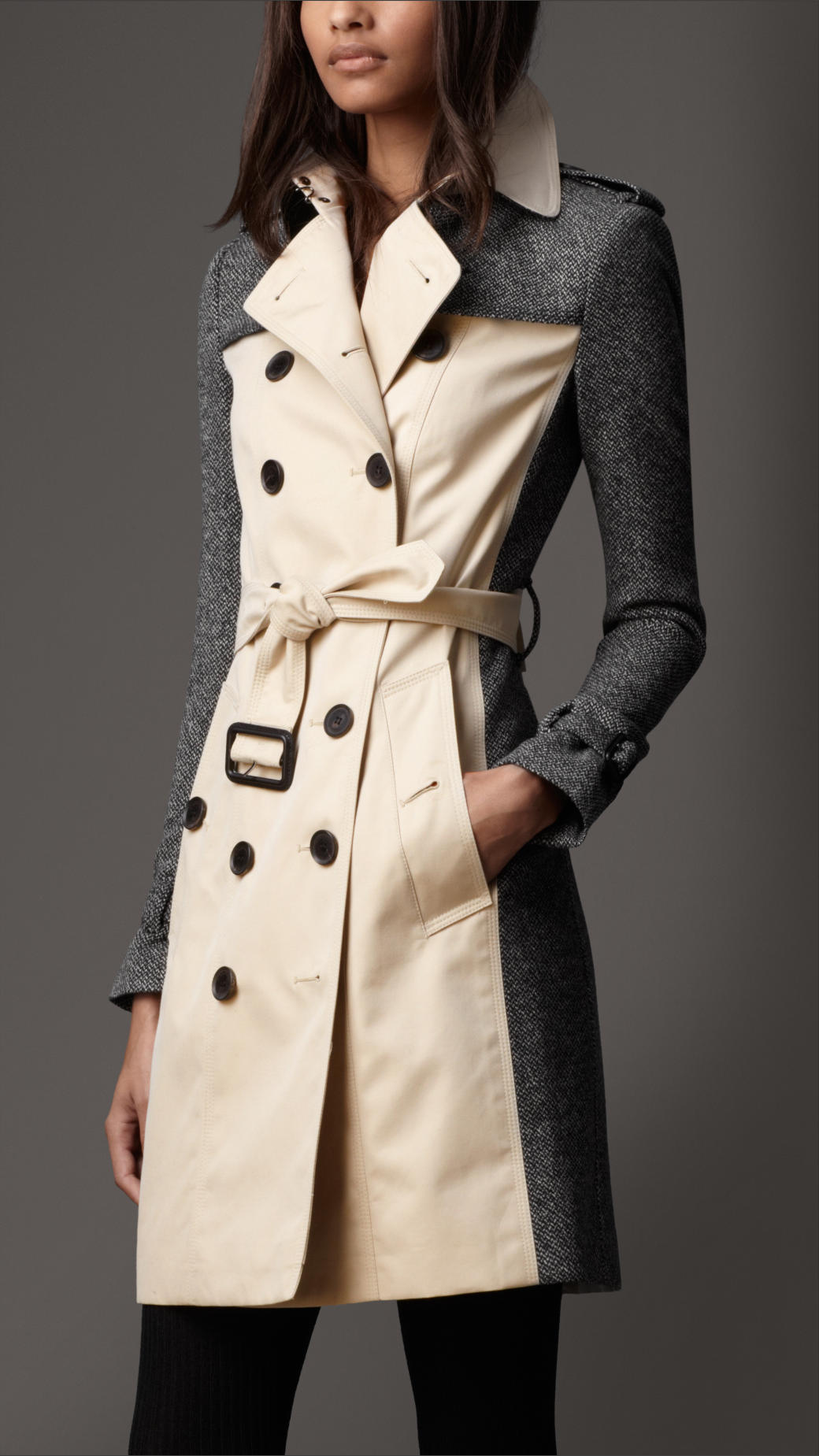 Lyst - Burberry Long Tweed Panel Trench Coat in Gray