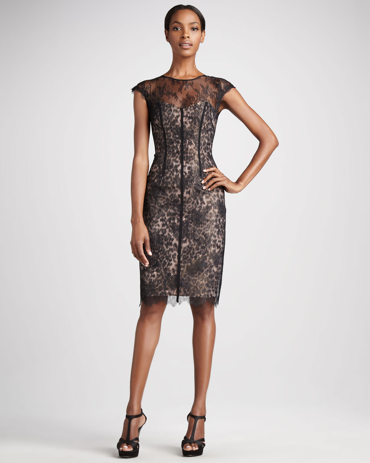Lyst Ml Monique Lhuillier Animal Print Taffeta Tail Dress In Black Gallery