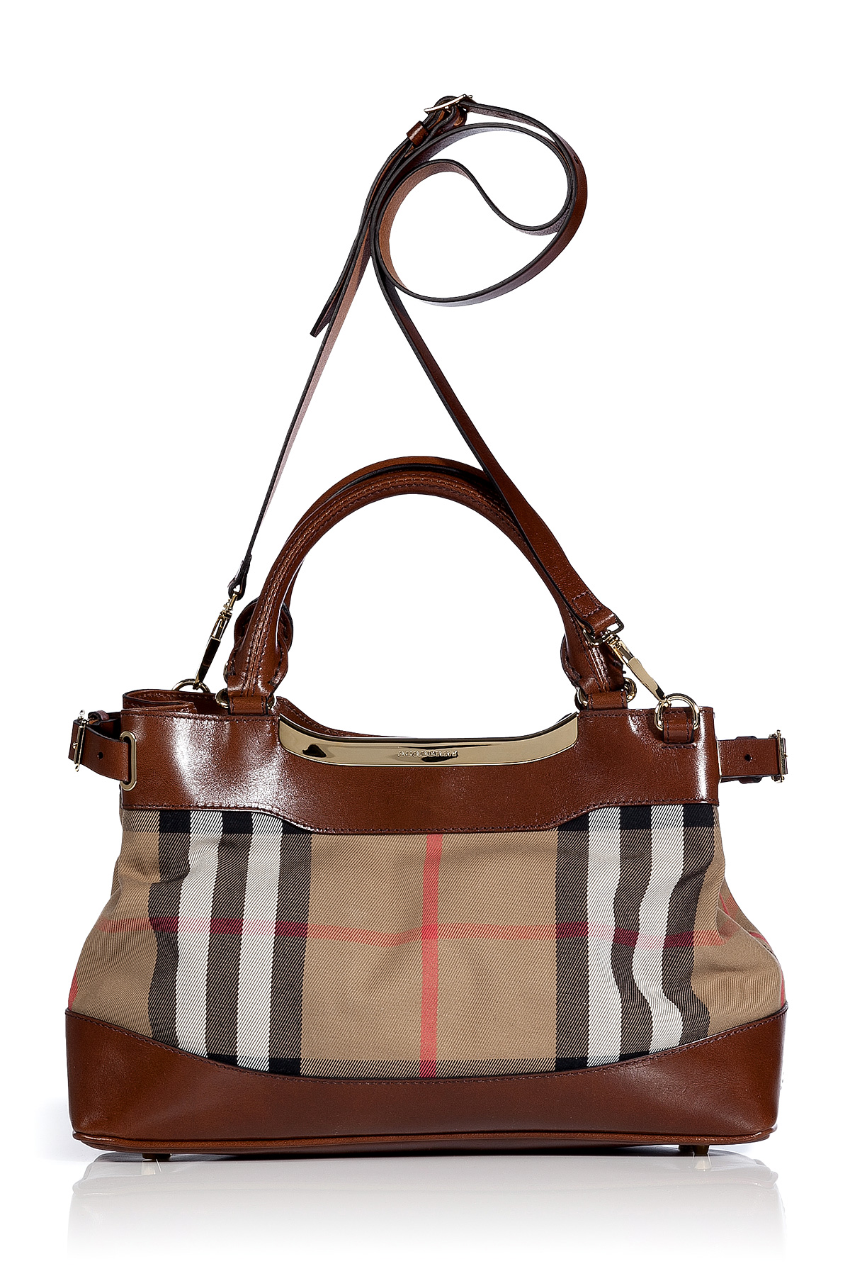 Burberry Dark Tan Bridle House Check Small Hepburn Tote in Brown (tan ...