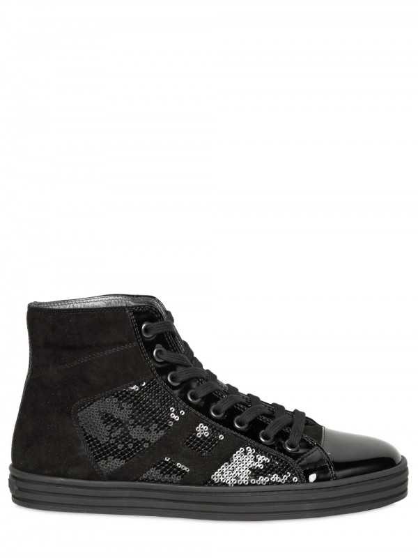 Lyst - Hogan Rebel 20mm High Top Suede Sequin Sneakers in Black