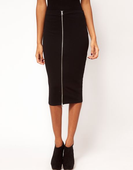 Asos Collection Asos Pencil Skirt with Zip Front in Black | Lyst