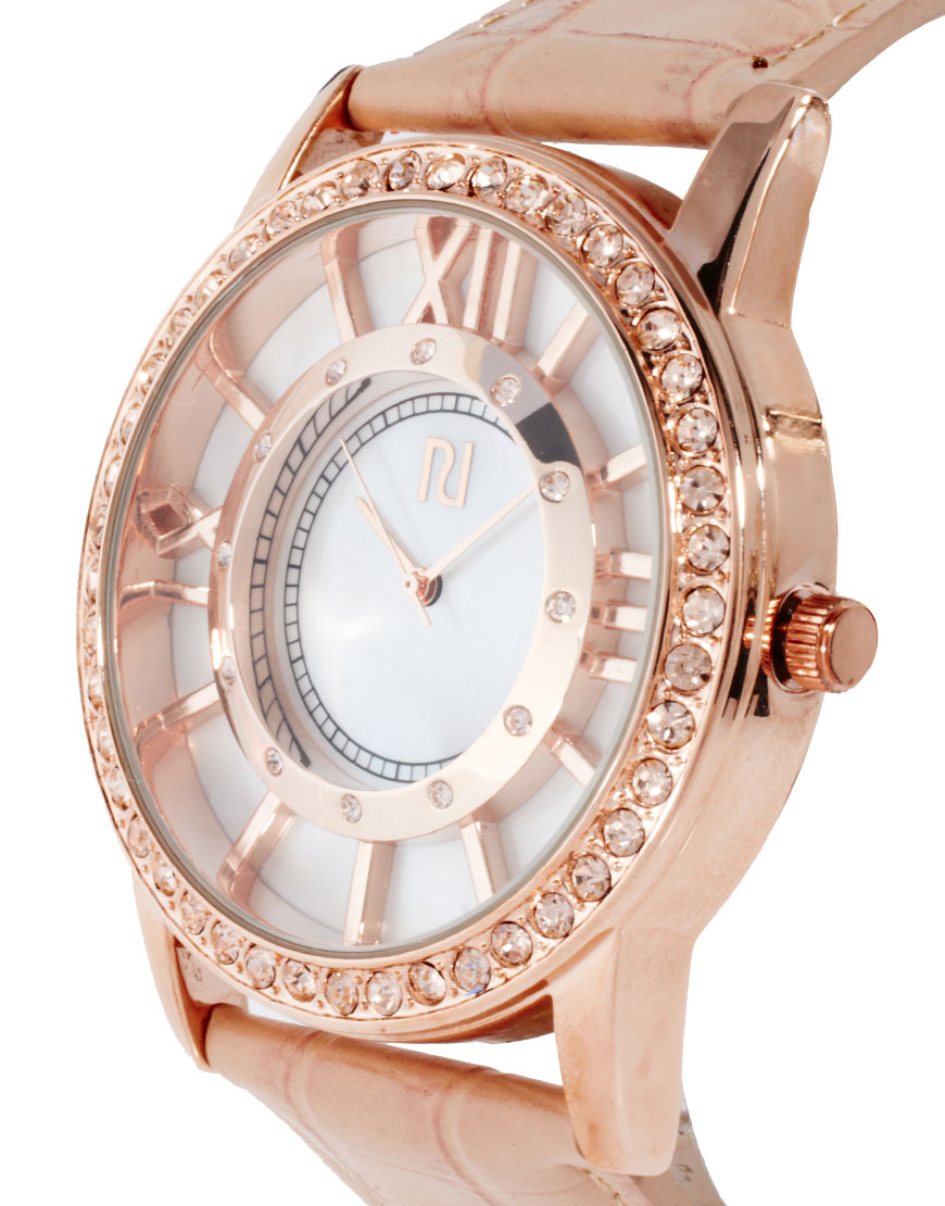 Lyst River Island Diamante Leather Watch in Pink