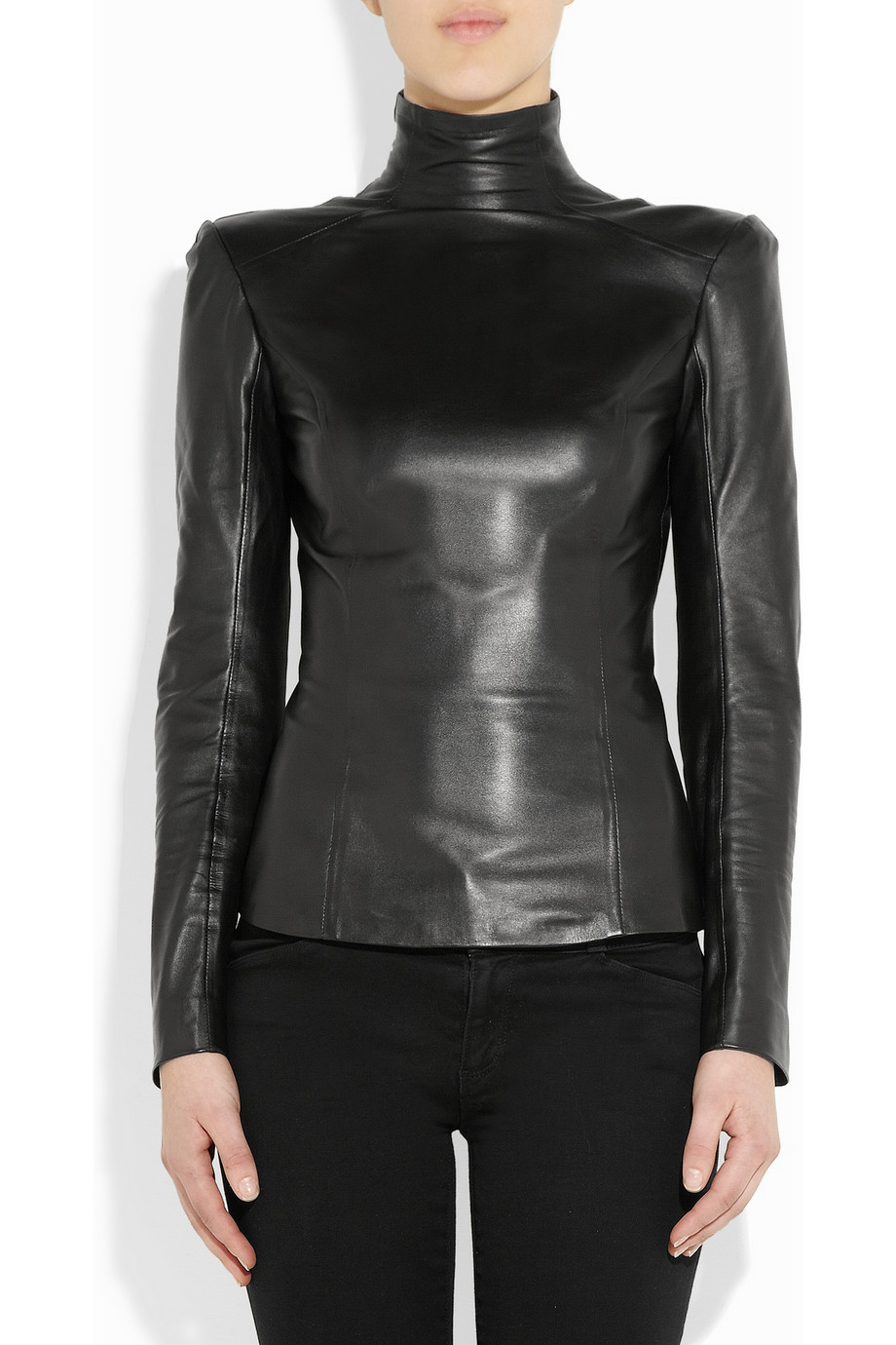Lyst Balmain Leather Turtleneck Top In Black