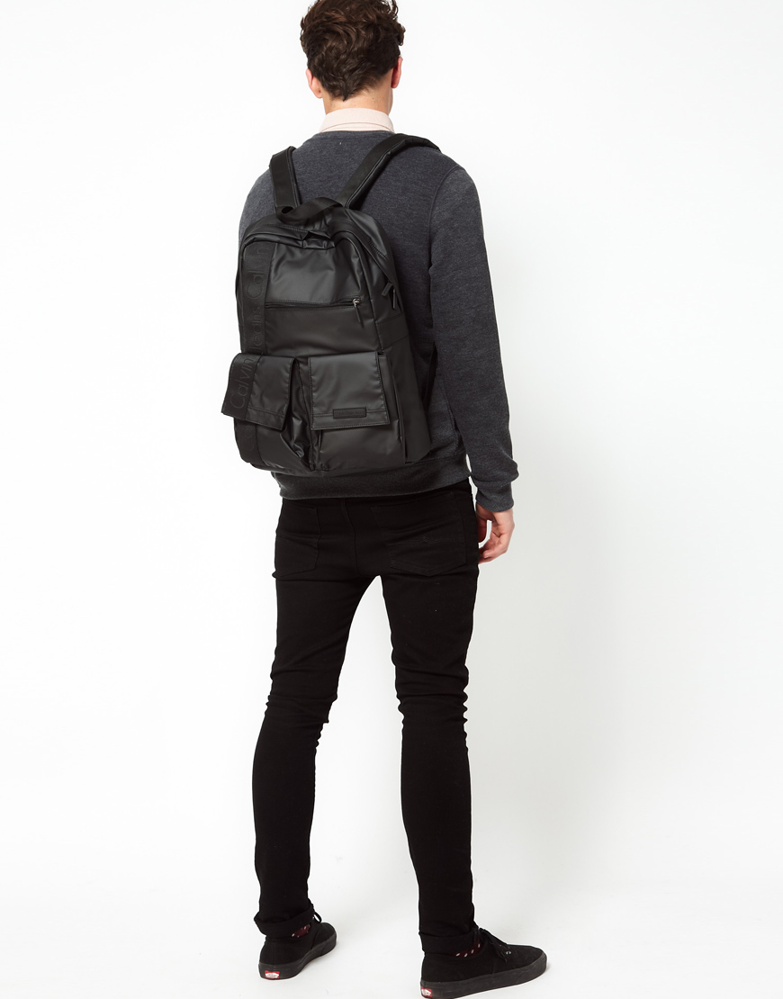 black leather calvin klein backpack