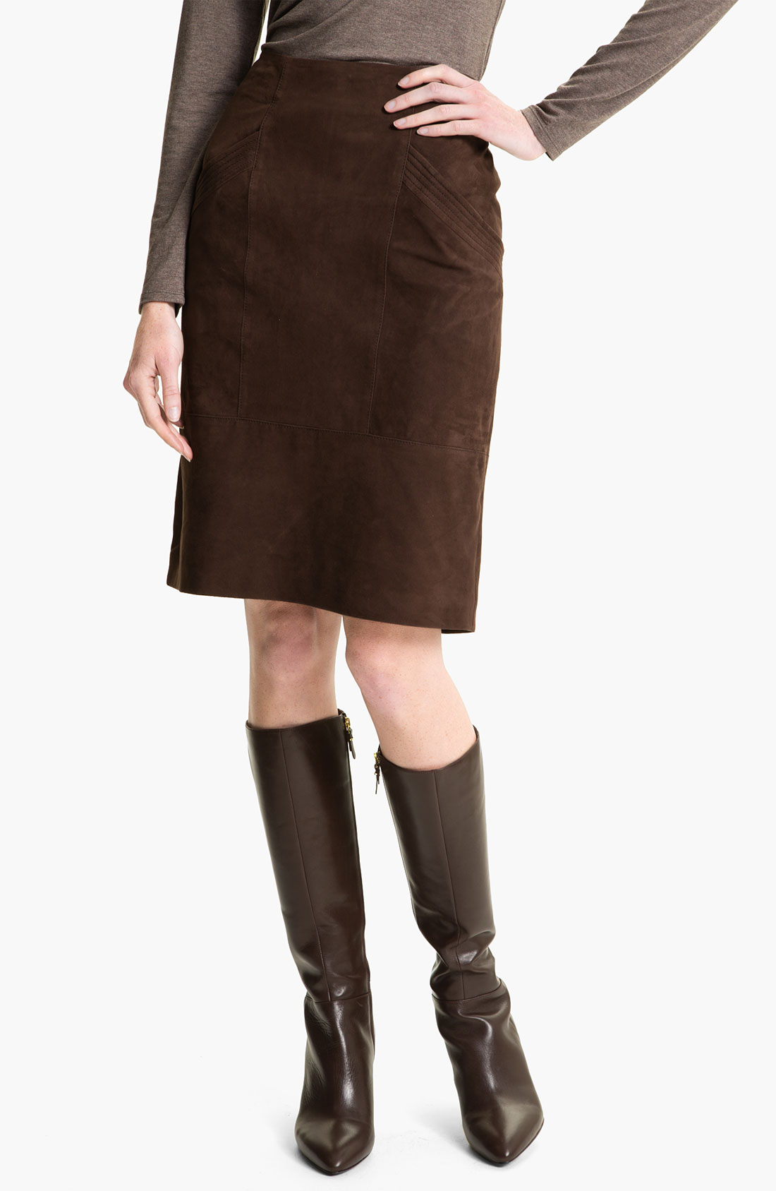Nordstrom Collection Supple Suede Skirt in Brown (brown java) | Lyst