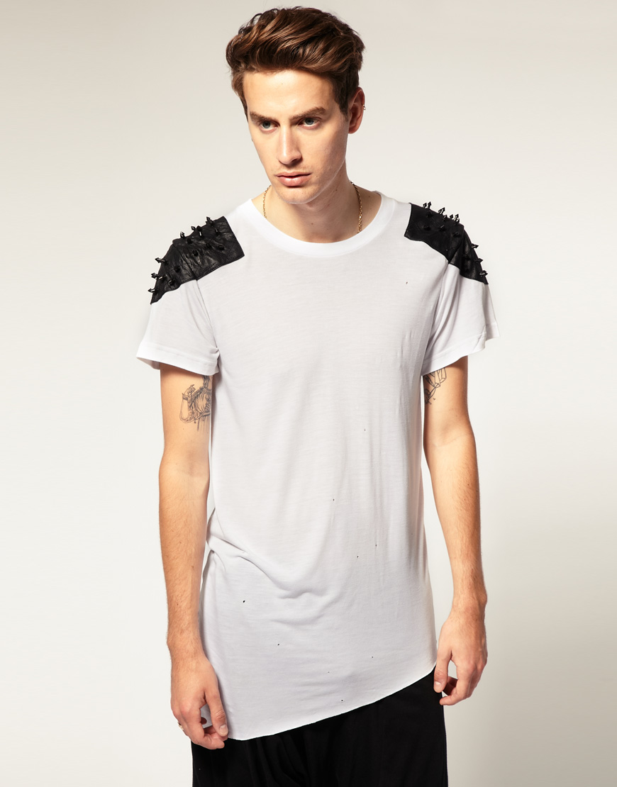 lyst horace leather shoulders tshirt with studs in white for lyst horace leather shoulders tshirt with studs in white for