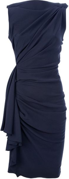 Lanvin Draped and Gathered Fitted Dress in Black | Lyst