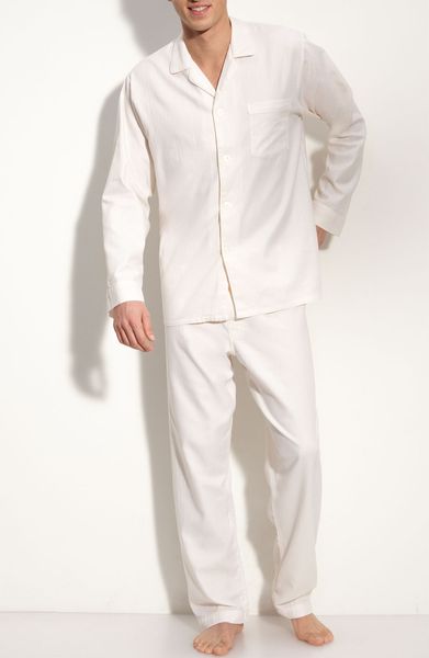 Majestic Herringbone Cotton Pajamas in White for Men (sand) | Lyst