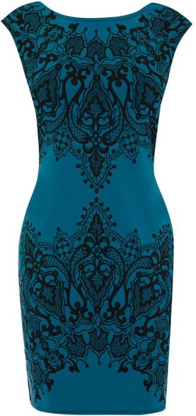 Oasis Scuba Lace Print Dress in Blue (turquoise) | Lyst