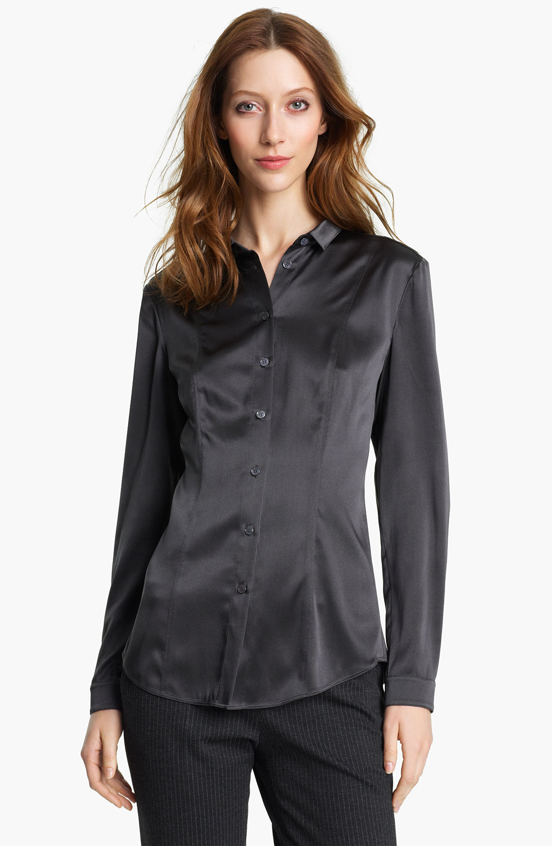 Burberry Stretch Satin Blouse in Gray (flint) | Lyst